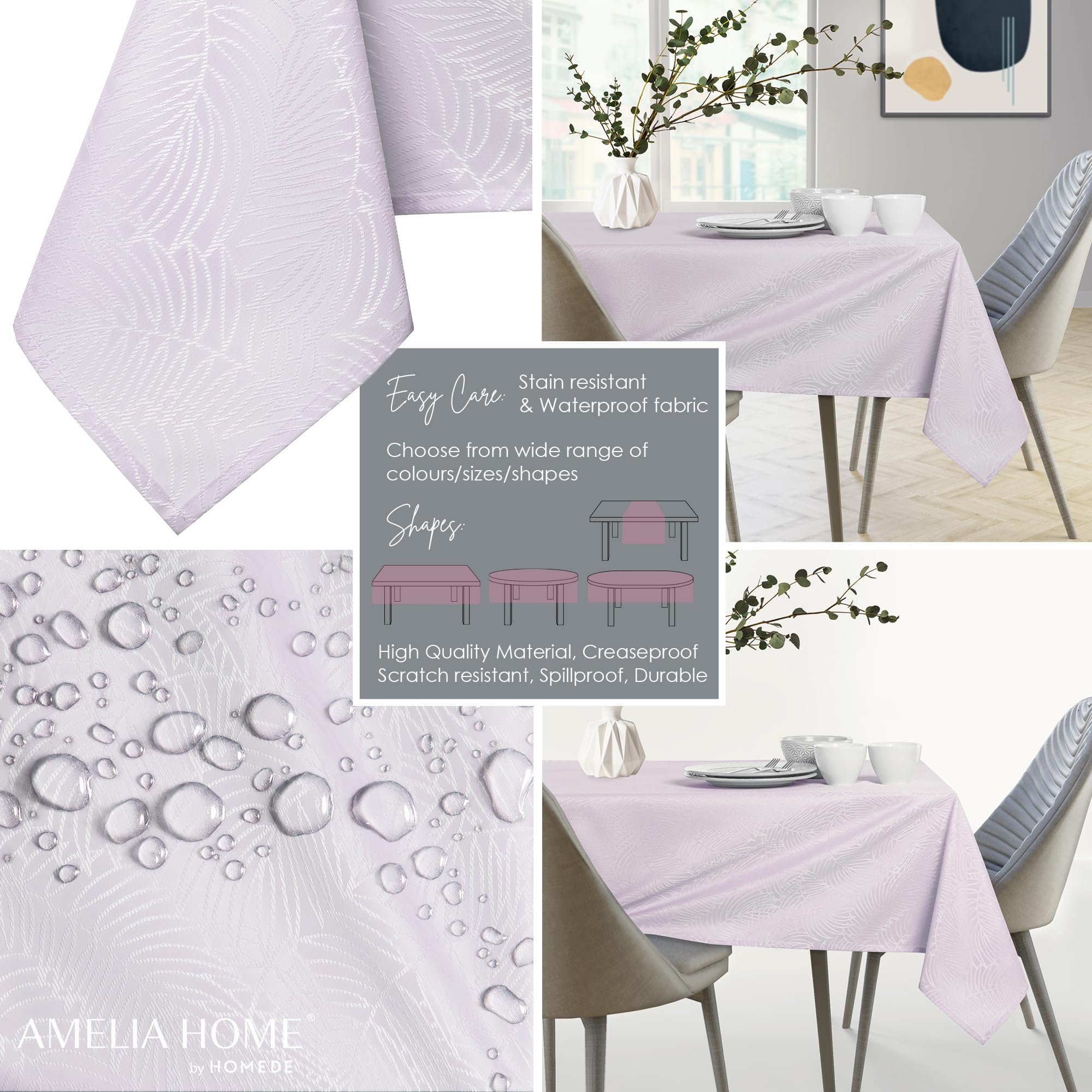 AmeliaHome Tischdecke oval 140x180 cm Tischtuch Tafeldecke Fleckschutz Lotuseffekt Abwaschbar Wasserabweisend Ornament Gaia Flieder – Bild 2
