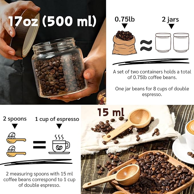 JanYoo 2 Pack Tarros de Vidrio para Café con Tapa y Cuchara, 500ml miniatura 4