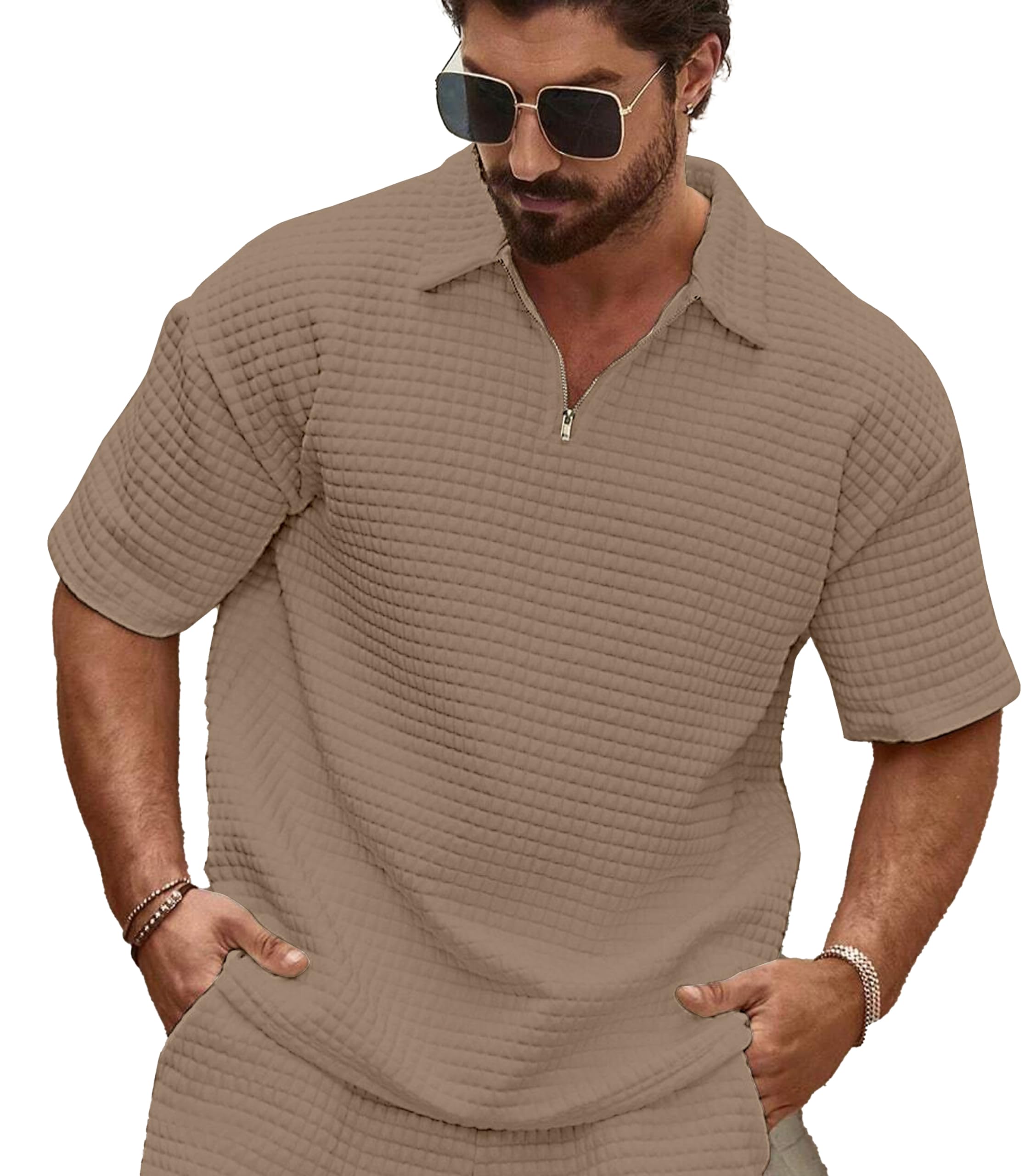 kajaru Men's Polyester Polo T Shirt with Zip Spread Collar Neck Line Half Sleeves Solid Pattern Regular Fit and Standard Length-picture-46
