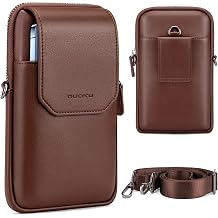 nuoku Cell Phone Shoulder Holster, Vegan Leather Belt Pouch Small Crossbody Bag for Men with Card Slots Passport Pouch Compatible with iPhone 17/16/15/14/13 Pro Max/Samsung GalaxyBrown