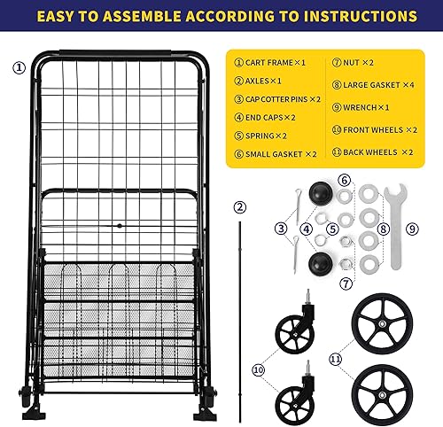 Miniatura 5 de BIEAMA Carrito de compras plegable con forro impermeable, carrito de comestibles bolsa grande con cubierta superior, capacidad de 400 libras,