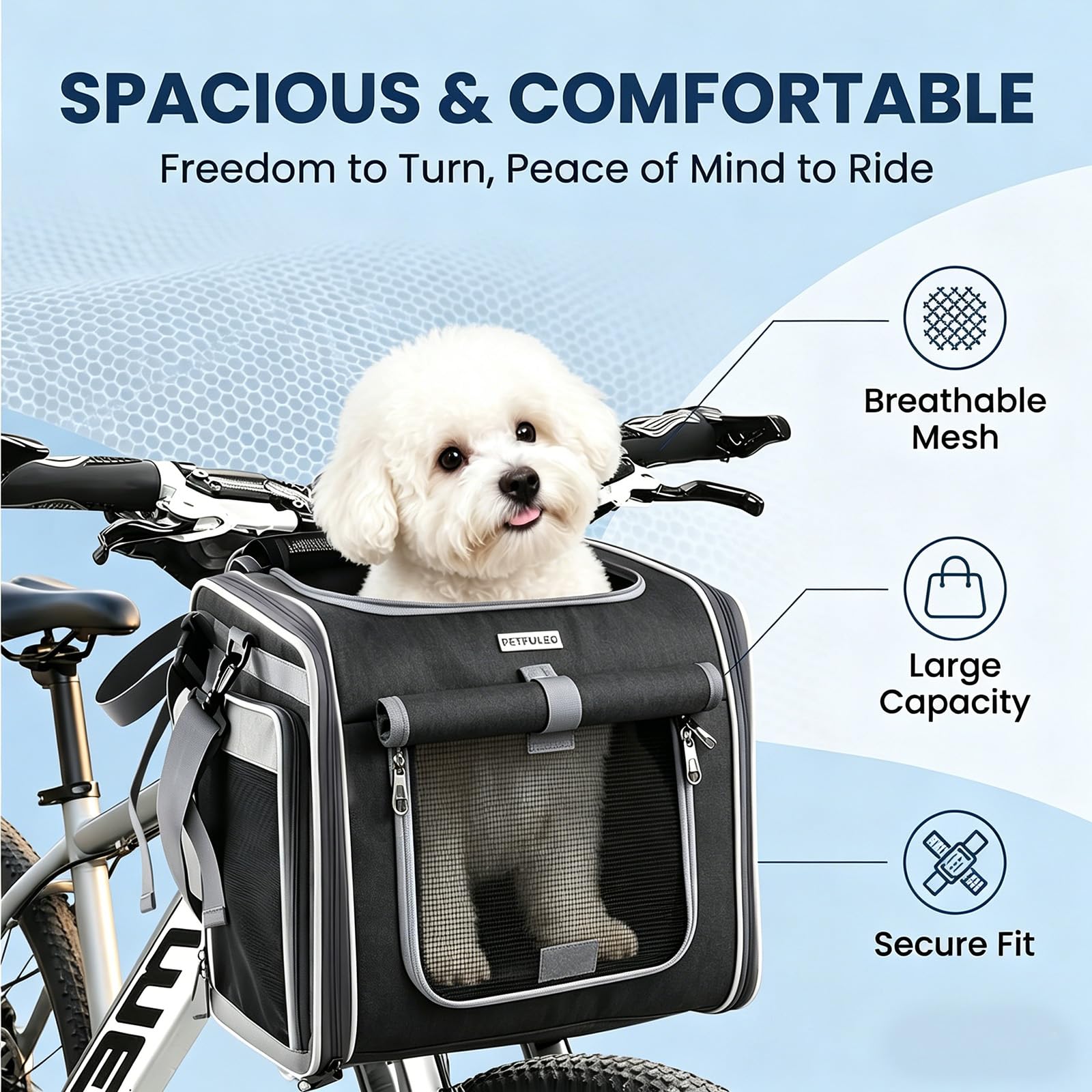 Hundekorb Fahrrad, Fahrradkorb Hund Erweiterbarer, Fahrradkörbe für Hunde Weicher mit 4 Offenen Türen, 4 Mesh-Fenster, Hundefahrradkorb für Kleine Hundekatzenwelpen