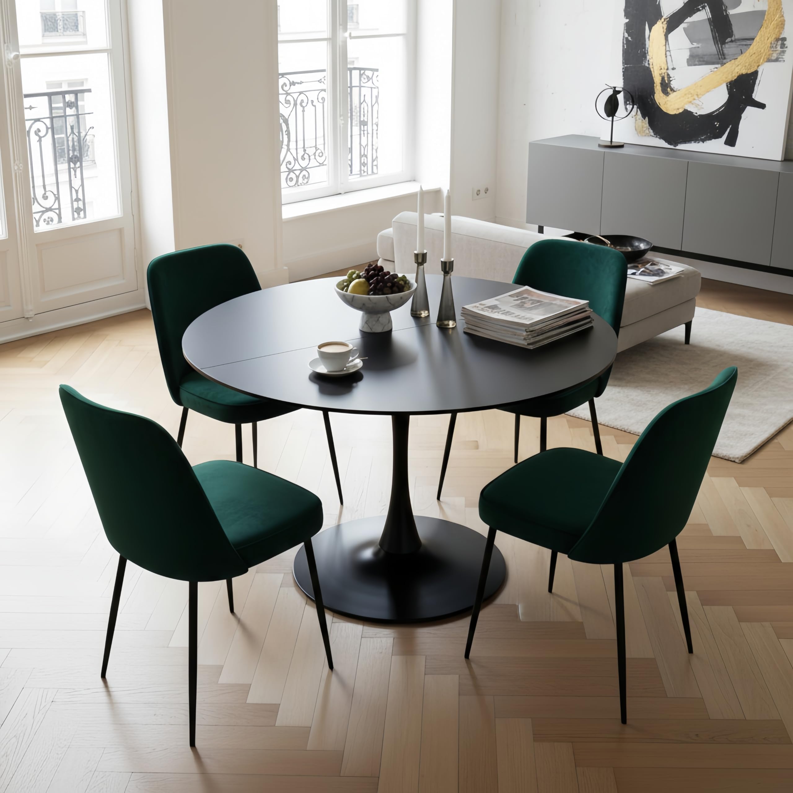 Esstisch Rund 110 cm – Moderner Runder Esstisch, Küchentisch Rund im Tulpendesign für 4–6 Personen, Wohnzimmer Tisch MDF Holz mit Fester Standfläche, Schwarz