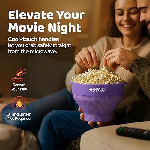 Miniatura 111 de El Hotpop Original - Palomitero para microondas, Popcorn, contenedor de silicona para hacer de palomitas de maíz, cuenco plegable sin BPA y apto