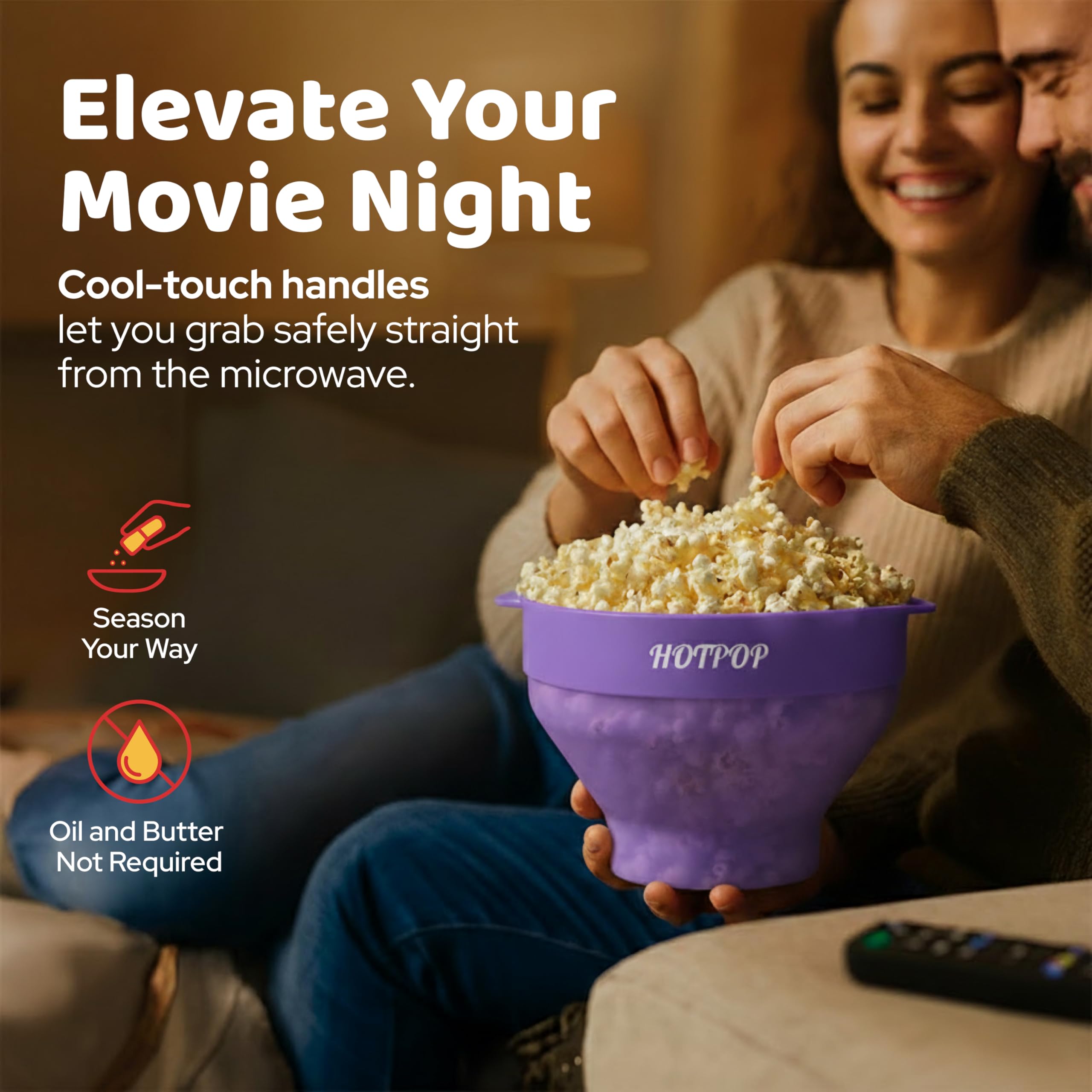 The Original Hotpop Machine à pop-corn en silicone, bol pliable sans BPA et passe au lave-vaisselle - 20 couleurs disponibles (violet transparent)
