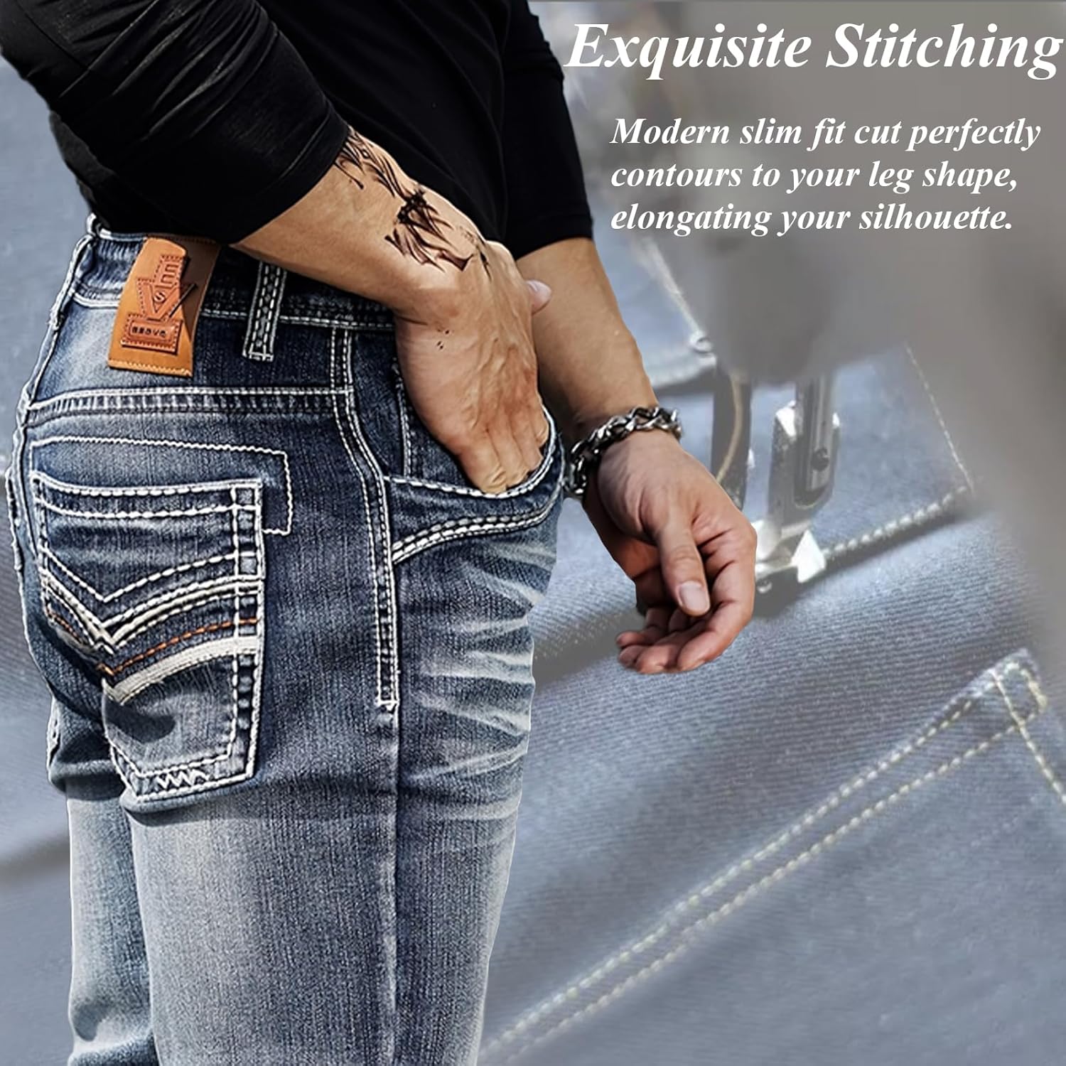 Men's Stretch Denim Jeans Classic Jeans with Embroidered Design, ESDVD Street Style Regular Jeans Relaxed Fit Pants Comfy - Image 6
