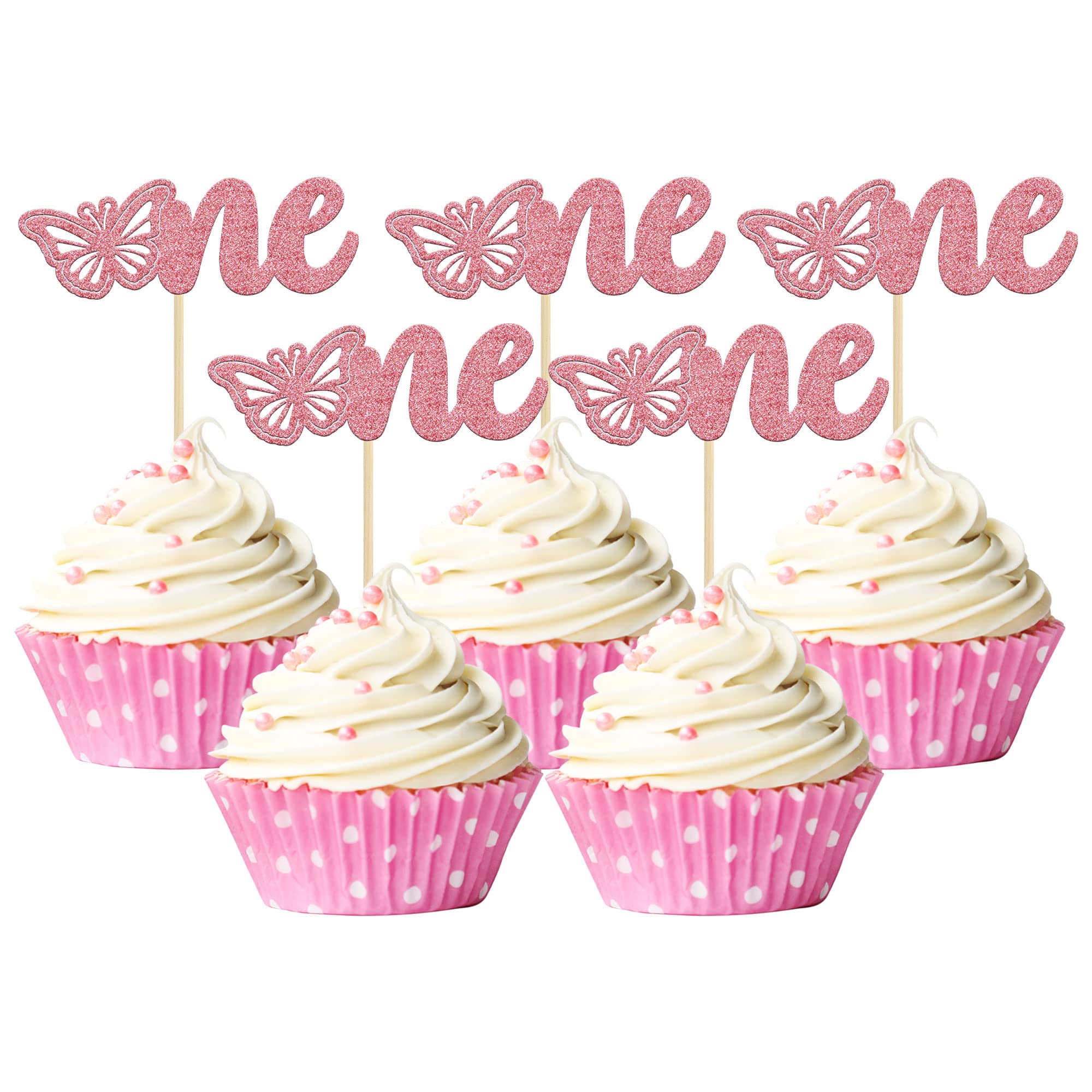 Buy Gyufise 24Pcs Pink Glitter One Butterfly Cupcake Toppers Boy Girl ...