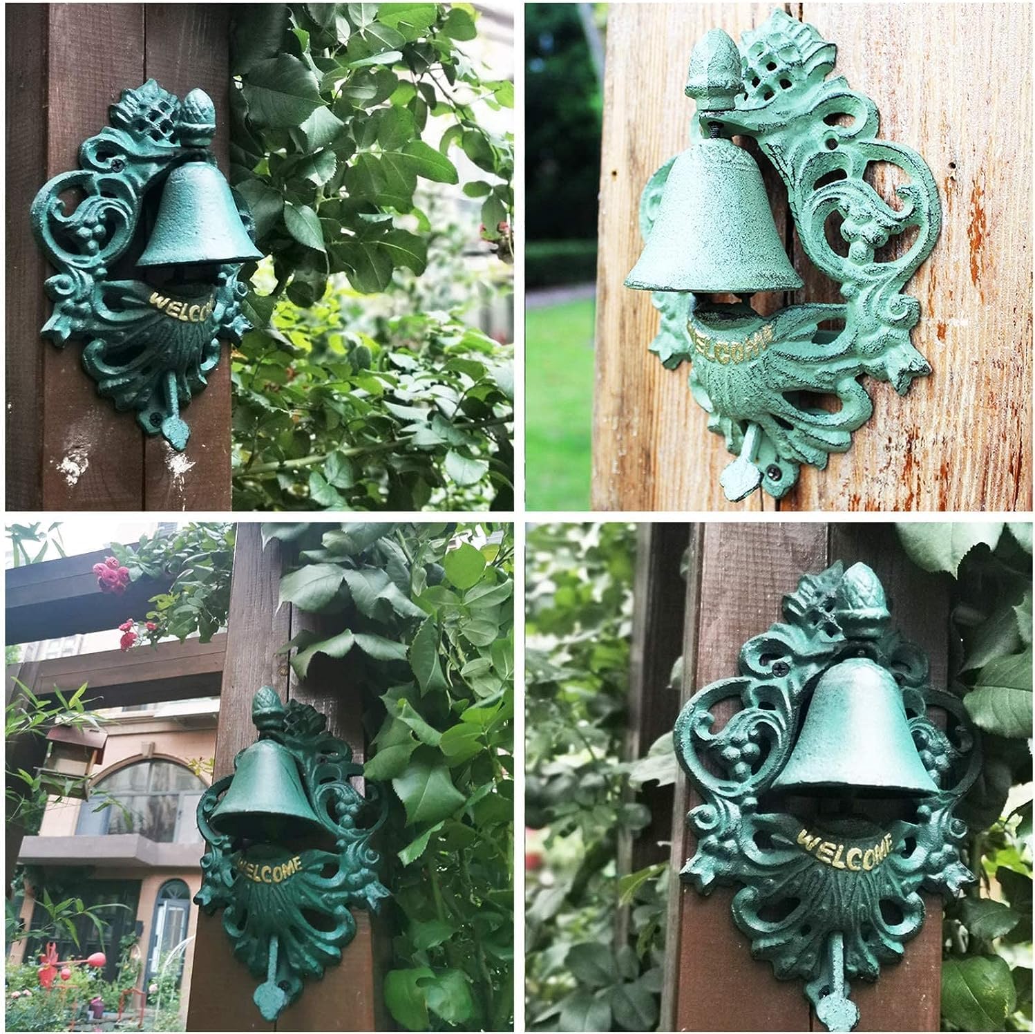 Door Knocker, Door Knocker Vintage Green Wall Hanging Bell, Outdoor Corridor Jingle Doorbell Pleasant Dinner Bells Heavy Duty Casting Iron Doorbells, Easy to Install