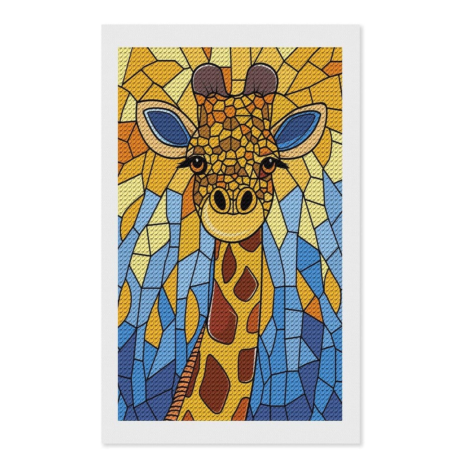 Junmoney Stained Glass Giraffe Portrait Diamond Art Canvas 12"x20", for Adults, Good for Quiet Evenings, Bedroom Decor, Festive Craft Gift, Easy to Enjoy