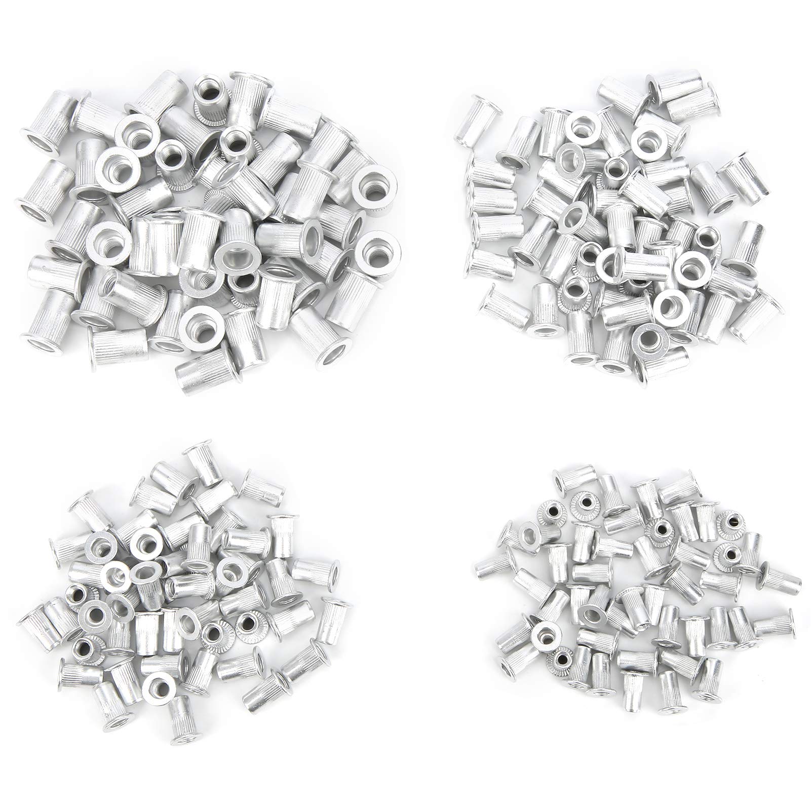 Dadi per Rivetti 200 Pezzi, Kit Assortimento Inserti Filettati in Alluminio Nutsert con Testa Piana M3 M4 M5 M6, Set Combinato per Fissaggio Metallo Plastica Auto