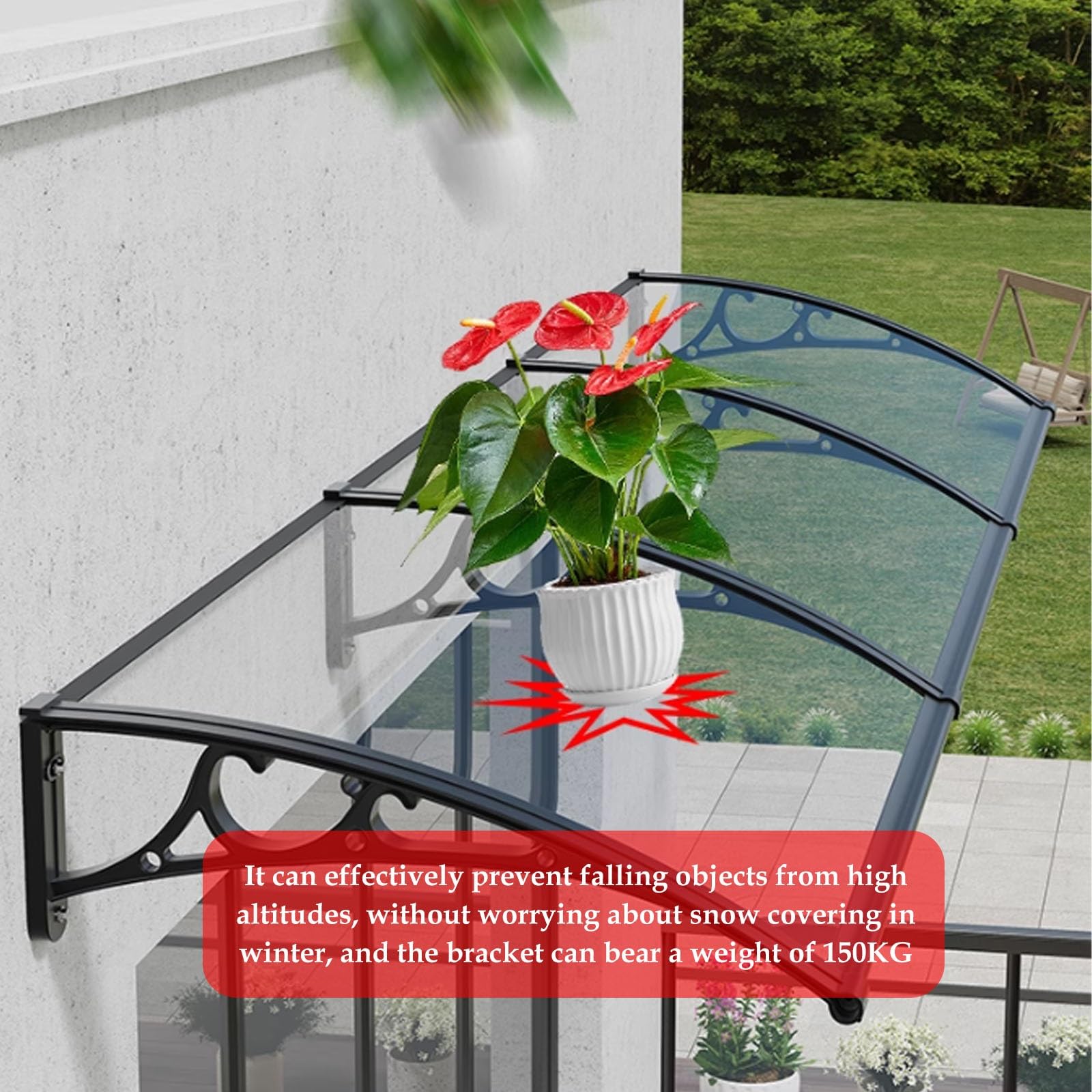 Aluminiowy baldachim na drzwi wejściowe z poliwęglanu, markiza na drzwi, ochrona przed słońcem, ochrona przed promieniowaniem UV, deszczem, śniegiem, 60 x 180 cm