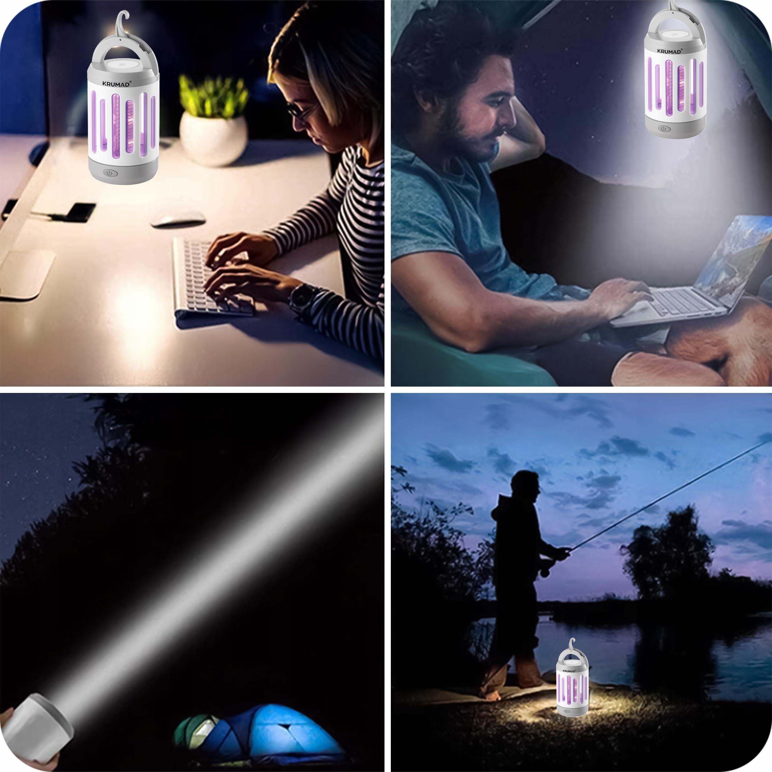 KRUMAD Lampa owadobójcza UV LED 5W, przenośna bezprzewodowa z akumulatorem i ładowaniem USB, lampa na komary i muchy do domu i na zewnątrz, pułapka elektryczna na owady