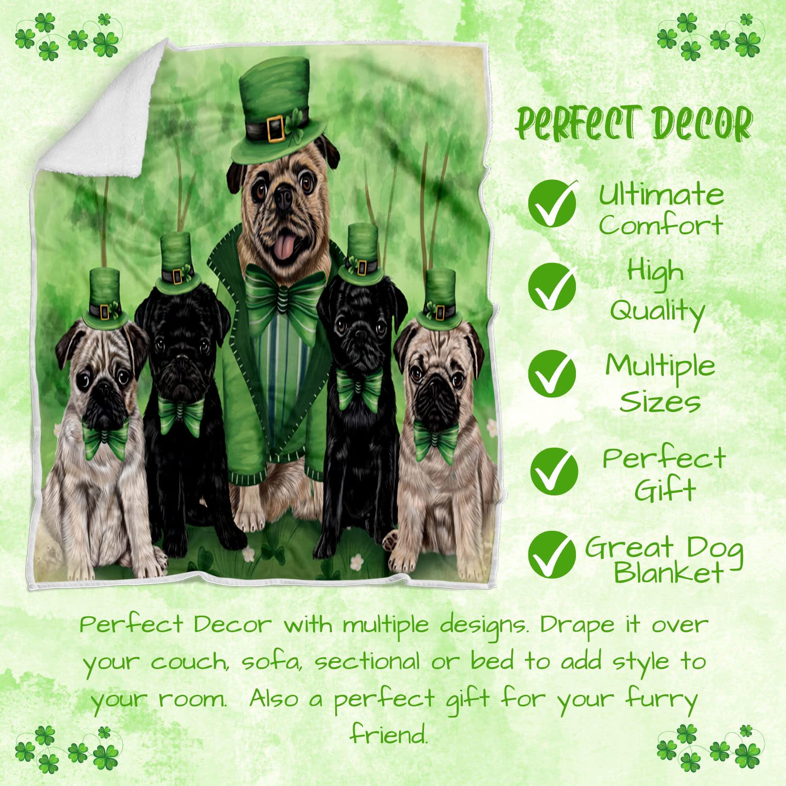 Amazon.com: St. Patricks Day Family - Pug Dog Blanket  display picture 1
