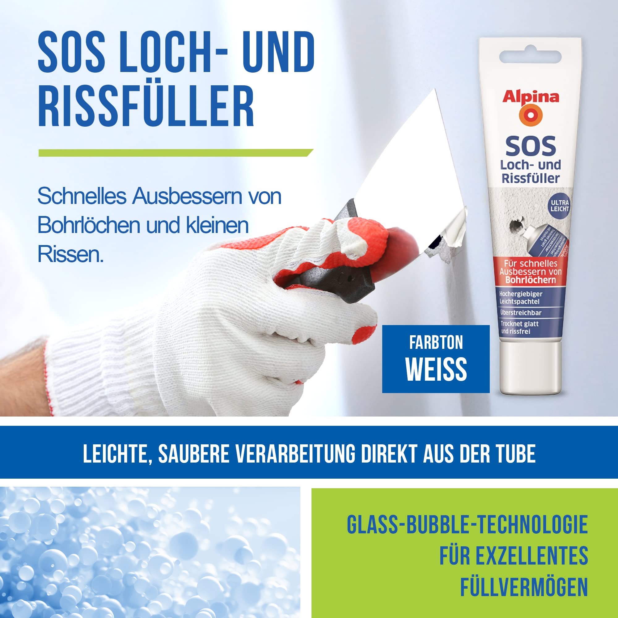 Box aus 20x Loch- und Rissfüller 100 ml für eine glatte & rissfreie Oberfläche, Fertigspachtel innen für Wand & Decke