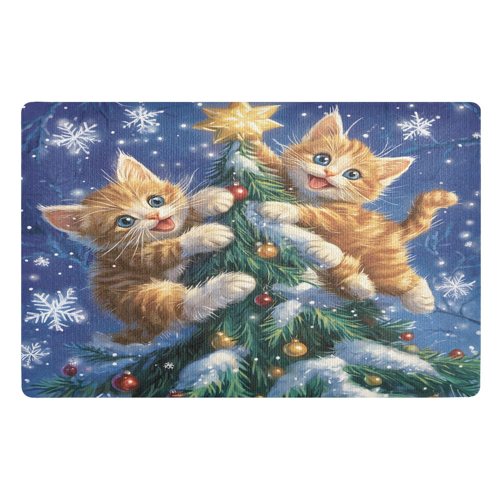 Tapis de Noël chat et flocon pour entrée propre et festive 50x80 cm