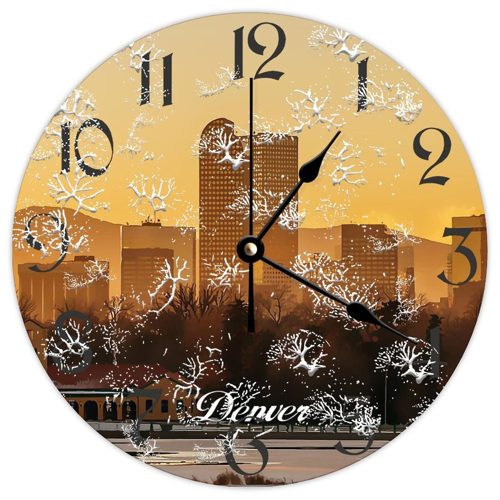 Horloge ronde en bois Denver City horloge à quartz à piles maison