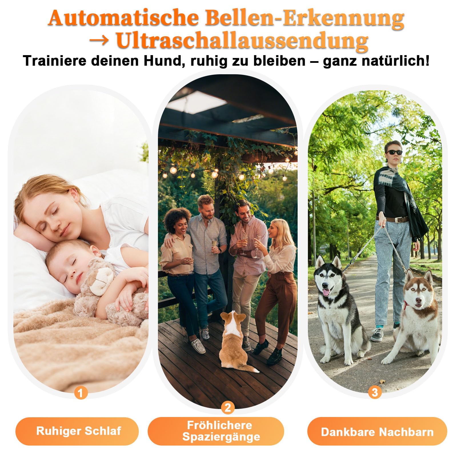 Antibell für Hunde - Ultraschall Antibell Gerät für Hunde mit 5 Frequenzstufen 3 Reichweiten 50 Fuß Reichweite Automatischer Anti Bellen Funktion Ultraschall Hundebell Stopper für Innen Außen