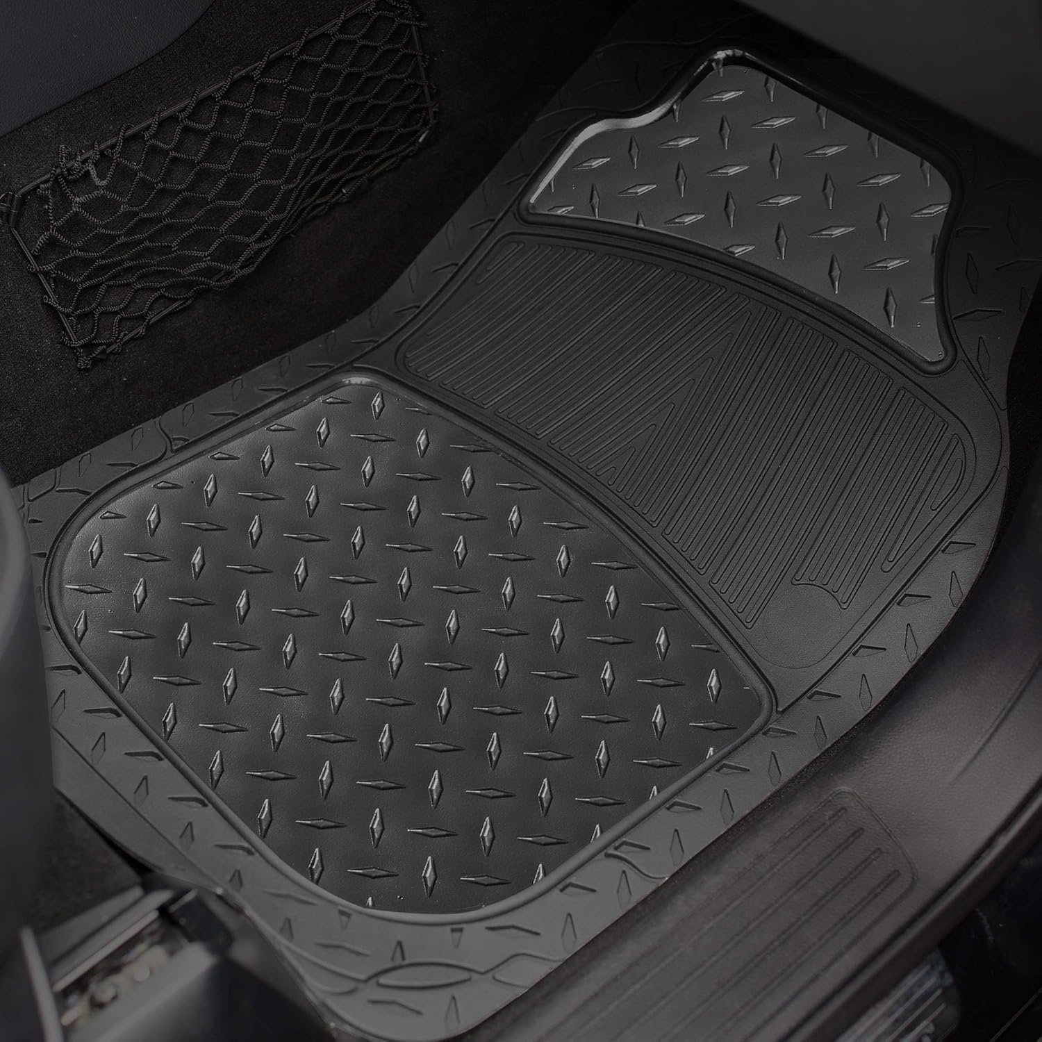 TLH Automotive Heavy-Duty Black Rubber Floor Mats - Universal Fit Full Set, Climaproof Mats for Cars, SUV, Truck