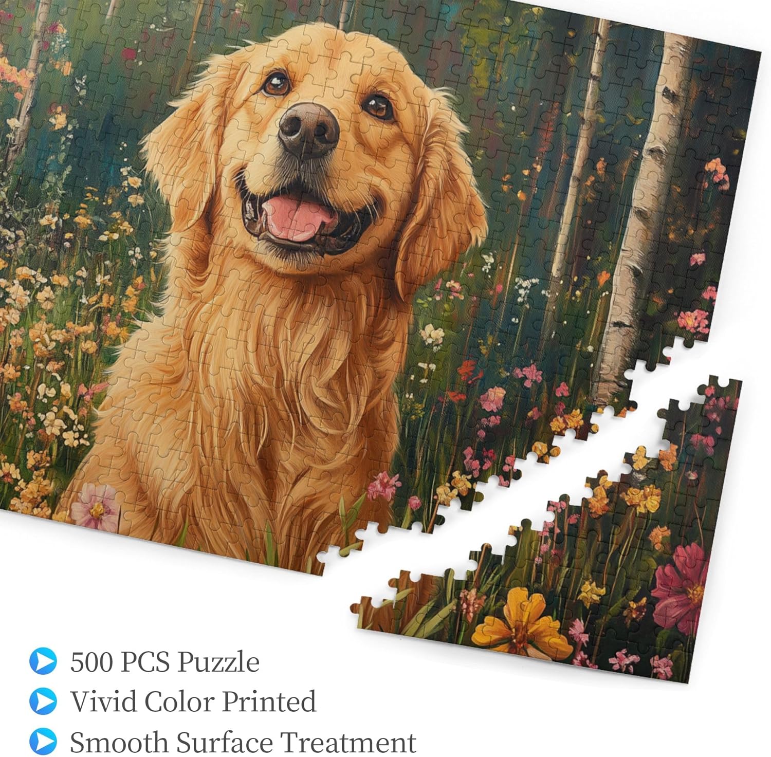 Funny Puppy Adult Wooden Jigsaw Puzzle, Golden Retriever in The Woods, Puzzles for Adults 500 Pieces, Stress Relieving Puzzle, Relieve Stress and Enjoy The Fun of Solving Puzzles