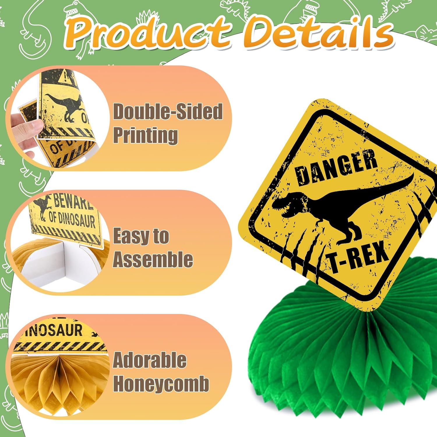 Funny Dinosaur Party Decorations 9Pcs Dinosaur Birthday Honeycomb Centerpieces Jurassic Dino Table Topper Beware of Dinosaur Crossing Caution Logos Sign for Boys Kids Birthday Party Halloween Props
