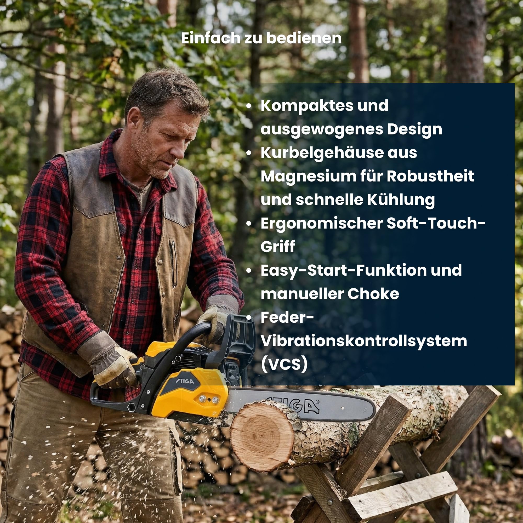STIGA CS 545 (16') Benzin-Kettensäge - 42,4cc Motor, 40cm Schiene, einstellbare Ölpumpe, Vibrationskontrolle