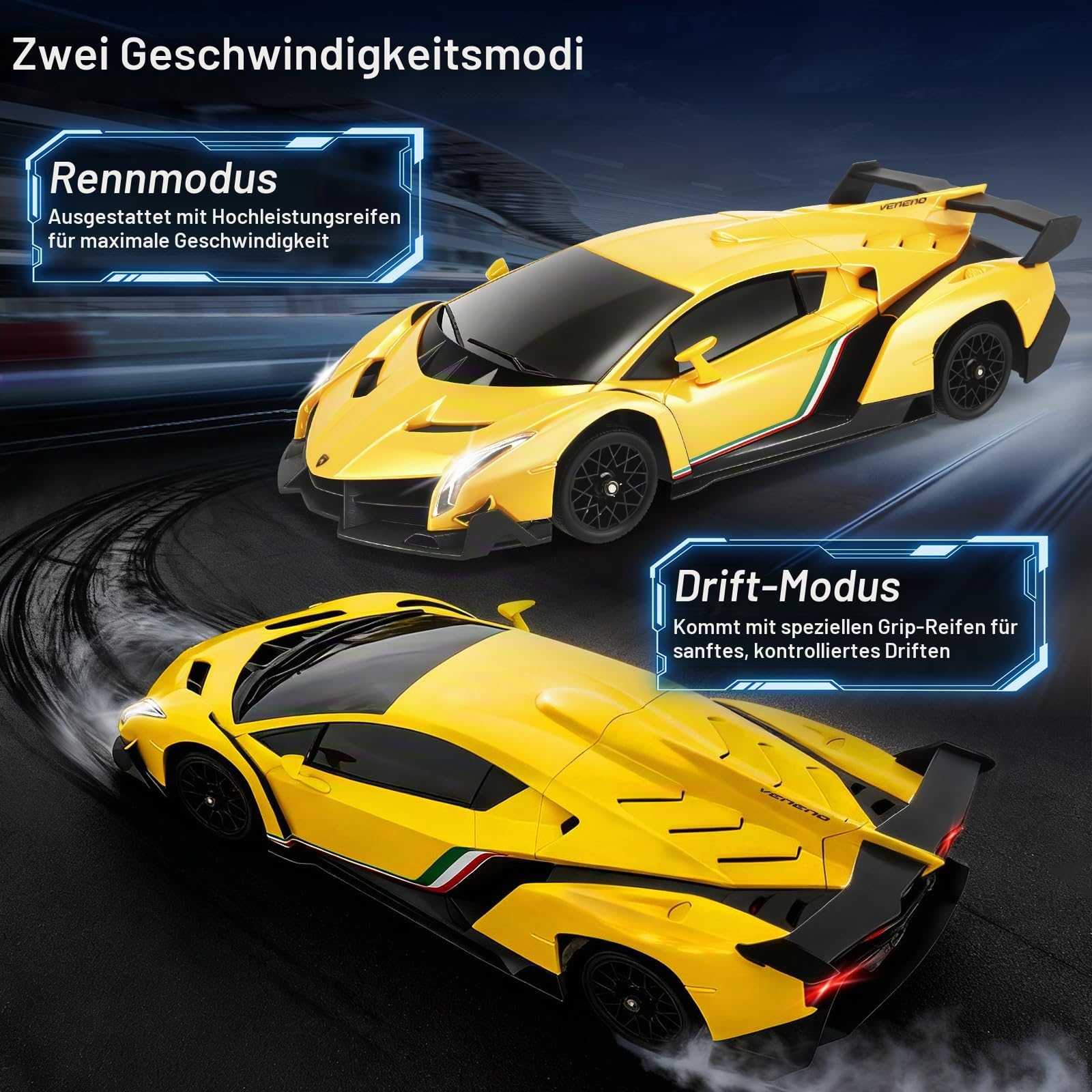 Lamborghini RC Car, 2.4 GHz Ferngesteuertes Auto, 1:18 4WD RC Drift Auto mit LED Leuchten, 35 KM/H Mini Drift Auto Ferngesteuert für Jungen ab 6 7 8 9 10 11 12+ Jahre(Gelb)