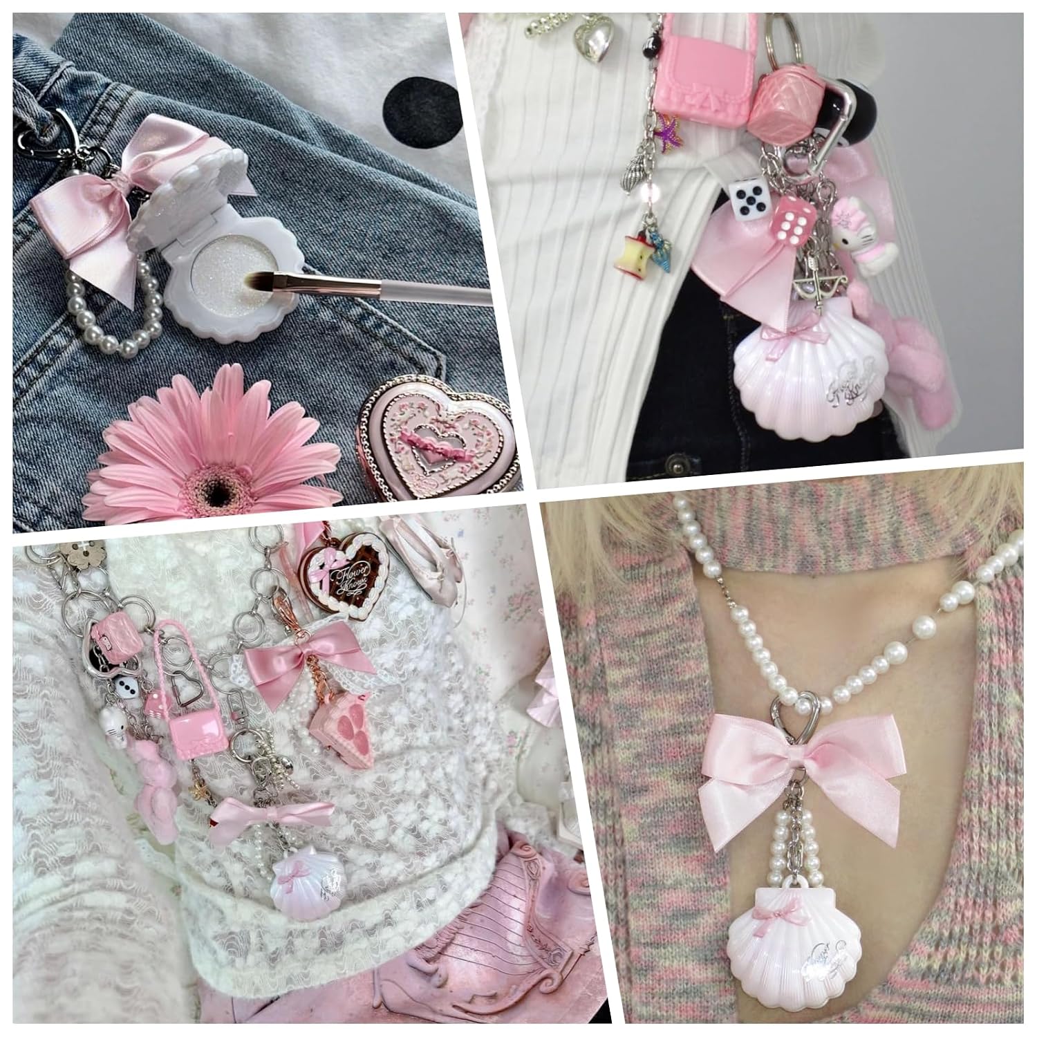 Flower Knows Shell's Jewel Highlighter Balm,Cute Bag Charms Keychain Purse,Glitter Pearly Highlighters Makeup,Natural Glow Finish,Long Lasting & Smooth Gliding Gift (Moonlight Stone)