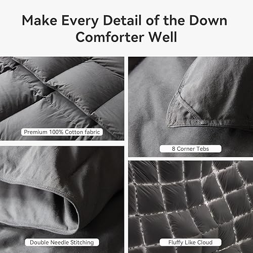 Miniatura 10 de L LOVSOUL Edredón de fibra de plumón de ganso tamaño Queen, 100% algodón orgánico, 1200 TC, 750+FP, colección de hotel, edredones blancos para todas