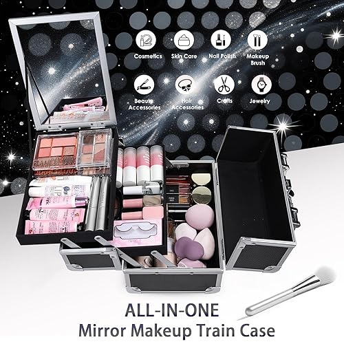 Miniatura 3 de Frenessa Estuche de maquillaje portátil, caja de cosméticos, kit de almacenamiento de uñas para niñas, tecnología de uñas, manualidades, 2 bandejas