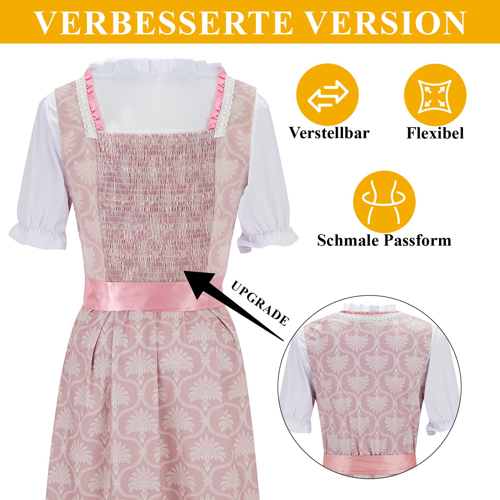 Ezuwail Dirndl Damen 5-Teilig Günstig Dirndl-komplettsets Große Größen Rosa Midi Dirndlkleid Outfit Billig Oktoberfest Dirndel Kleidung für Frauen Dirndelkleider Kostüm
