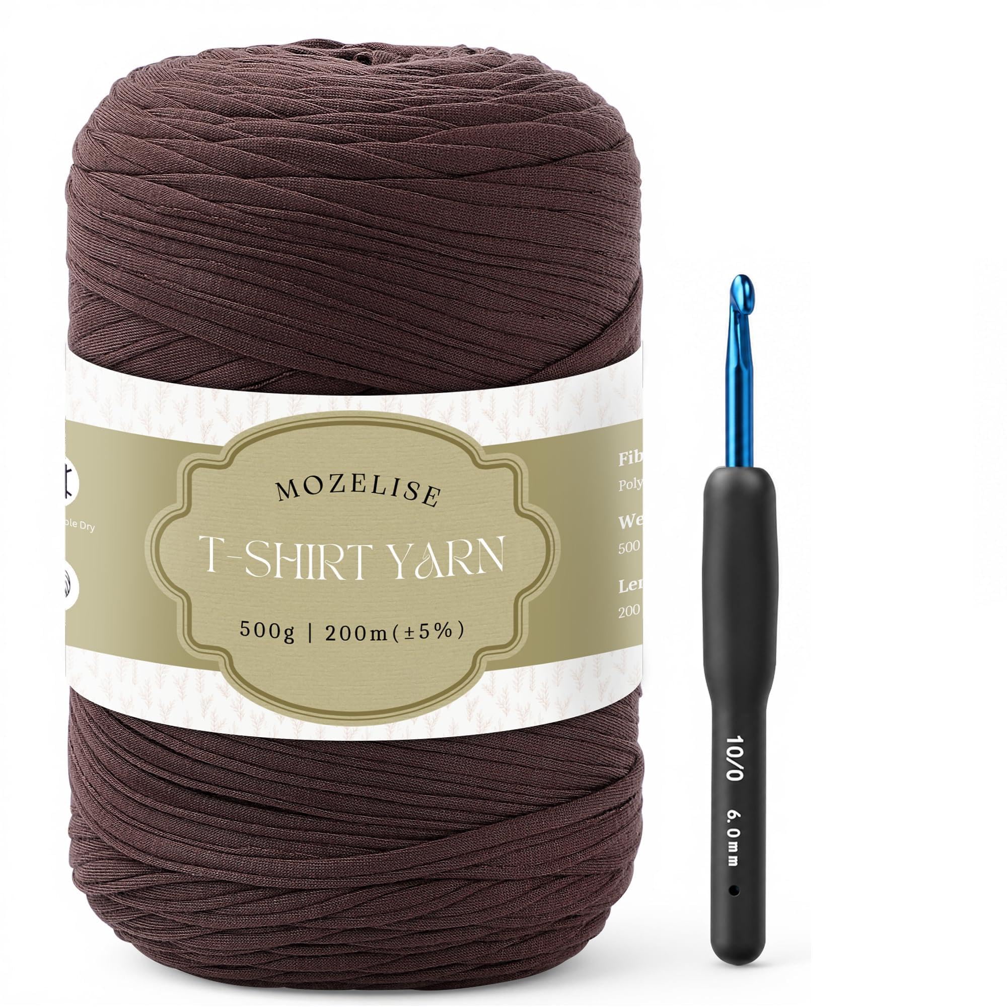 MOZELISE 500g / 200m T-Shirt Yarn for Crocheting & Knitting, Dark Brown