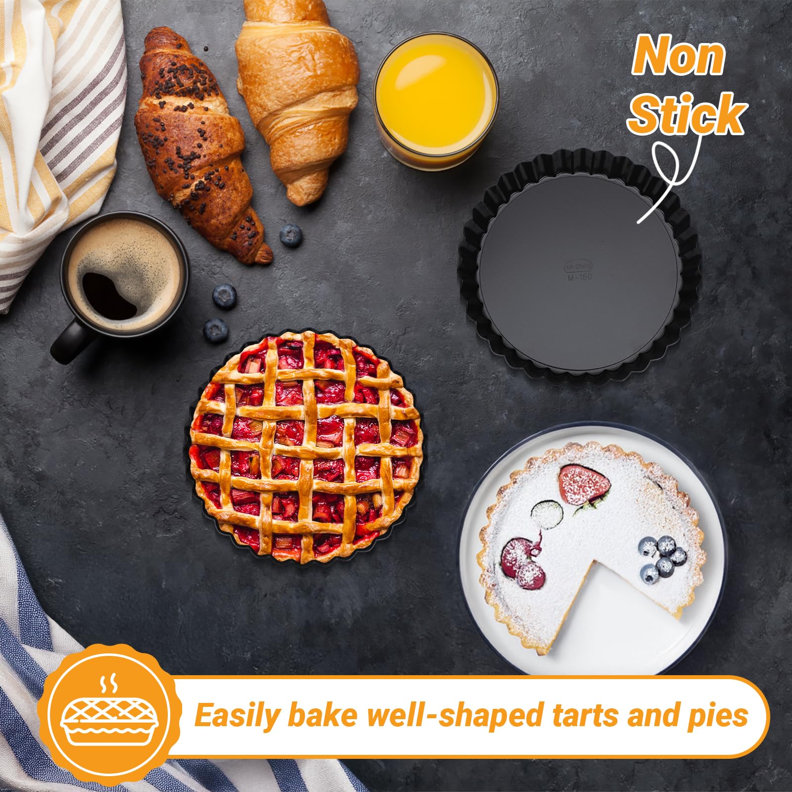 Beasea Lot de 4 petites poêles à tarte avec fond amovible et anti-adhésif, à tarte, à tarte, à tarte à fond cannelé, à quiche ronde pour four