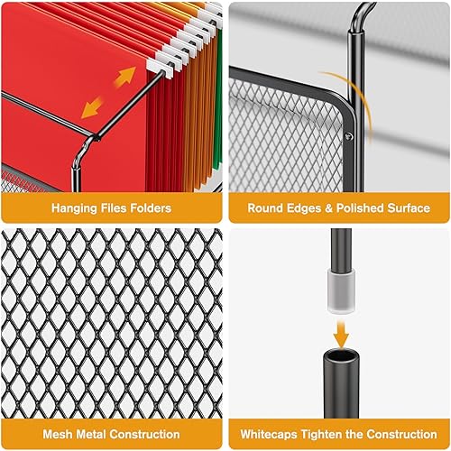 Vista 5 de MaxGear Mesh Hanging File Organizer Box, Letter Size File Storage Box with Smooth Rails, Desktop Metal Filing Holder for Hanging Folders, Office