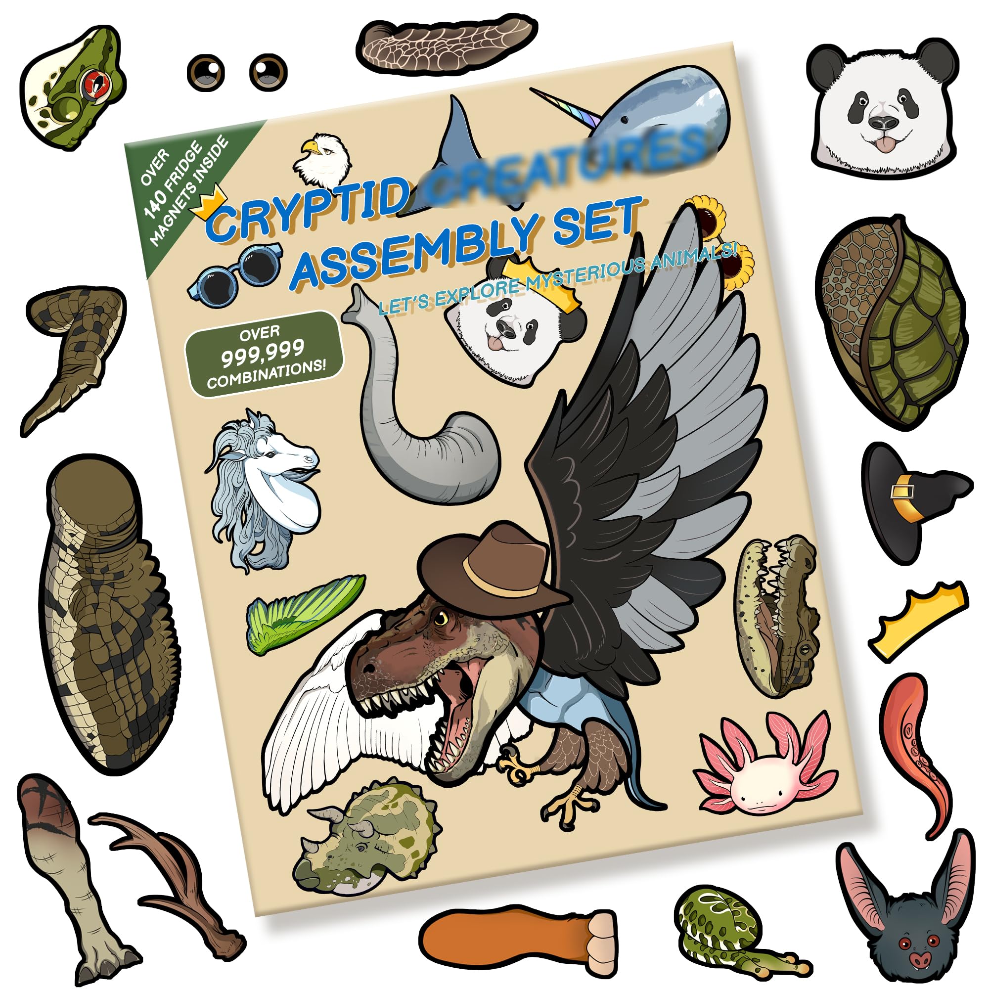 EGNGY149 Pcs Cryptid Magnet Creation Kit, 7 Sheets of 9"x11" Make Your Own Animal Mix and Match Fridge Magnets, Funny Magnetic Animal Crafts for Rewards and Party Favors