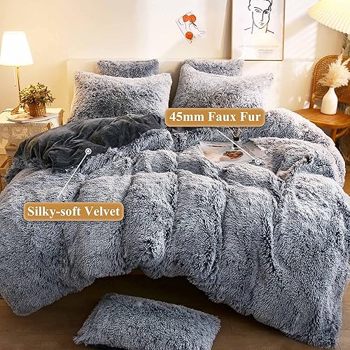 Miniatura 2 de XeGe - Funda de edredón afelpada y lanuda, de terciopelo cristal de lujo ultrasuave, cierre de zíper (1 funda de edredón de piel sintética)