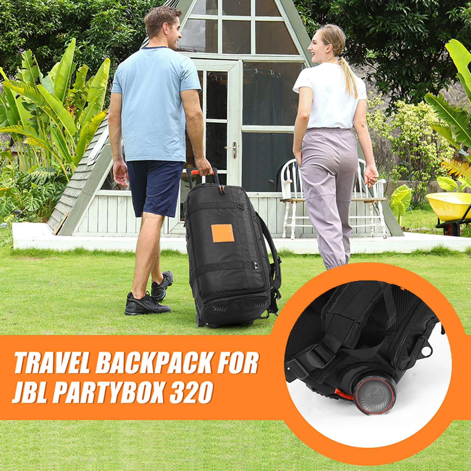 Sac à dos de transport portable pour haut-parleur JBL PartyBox Stage 320, sac de rangement pour haut-parleur d'extérieur (noir)