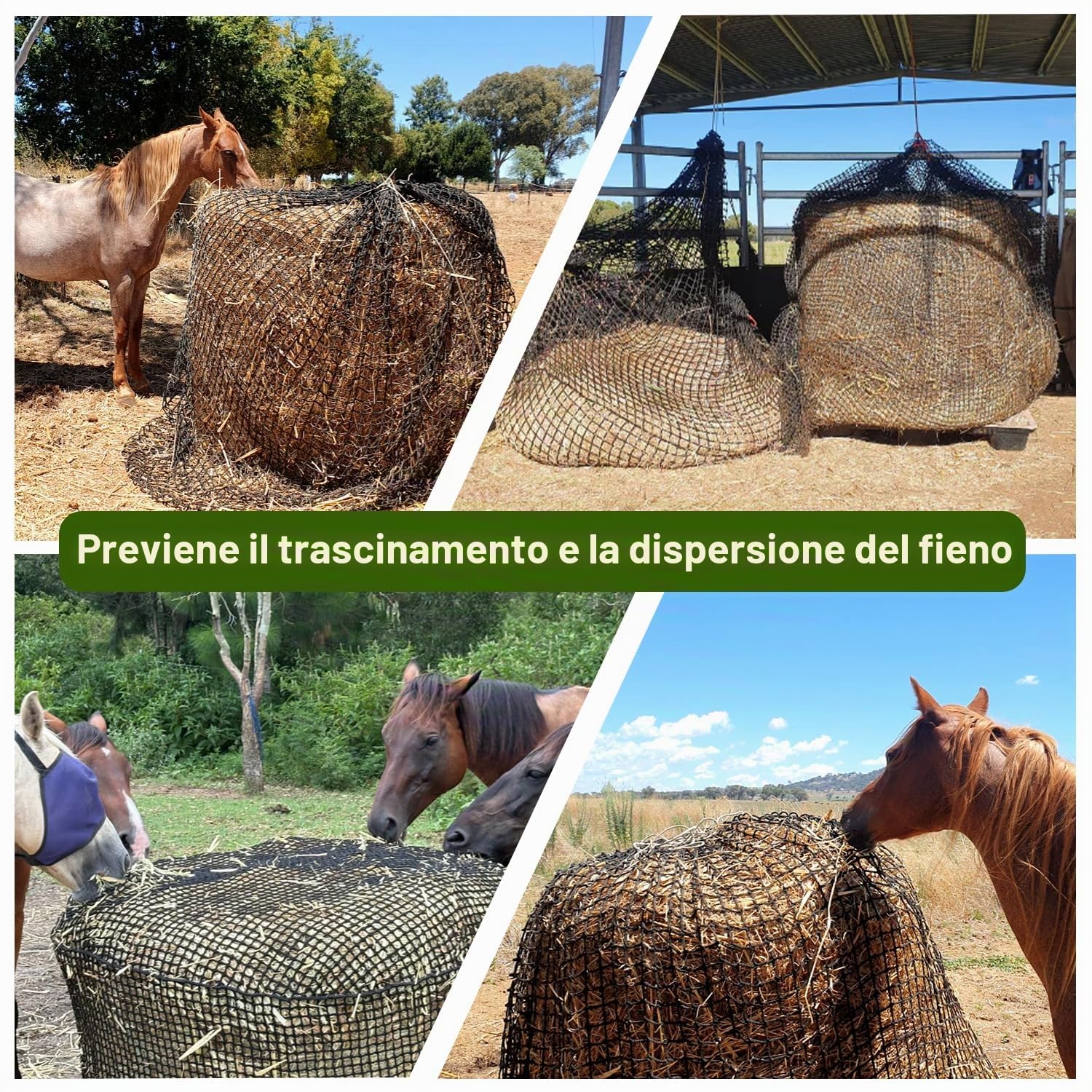 Rete da Fieno per Balle Rotond-Standard ø159cm, Rete Fieno Rotolo, Materiale morbido che protegge la bocca del cavallo, Prolunga il tempo di alimentazione,per nutrire e conservare il fieno per cavalli