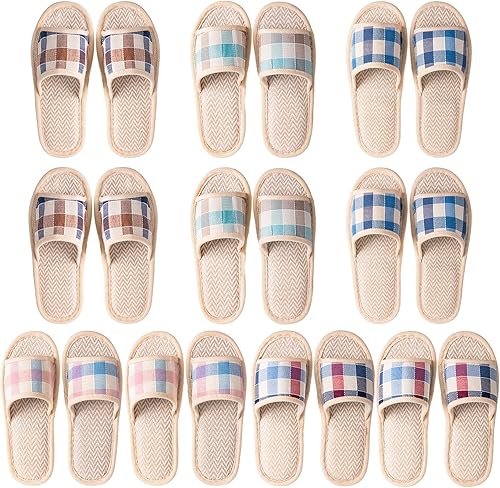 Tessco for you 10 Pairs Washable House Slippers for Guests Open Toe Breathable Slippers Reusable Home Bedroom Hotel Family Travel Unisex Non Slip
