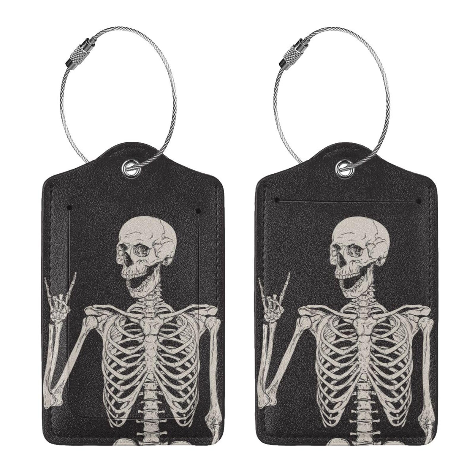 2 Pcs Skull Luggage Tag for Suitcase, Steel Loop with Privacy Cover ID Label, Human Skeleton Luggage Tag, Birthday Gift for Women Men Boy Girl