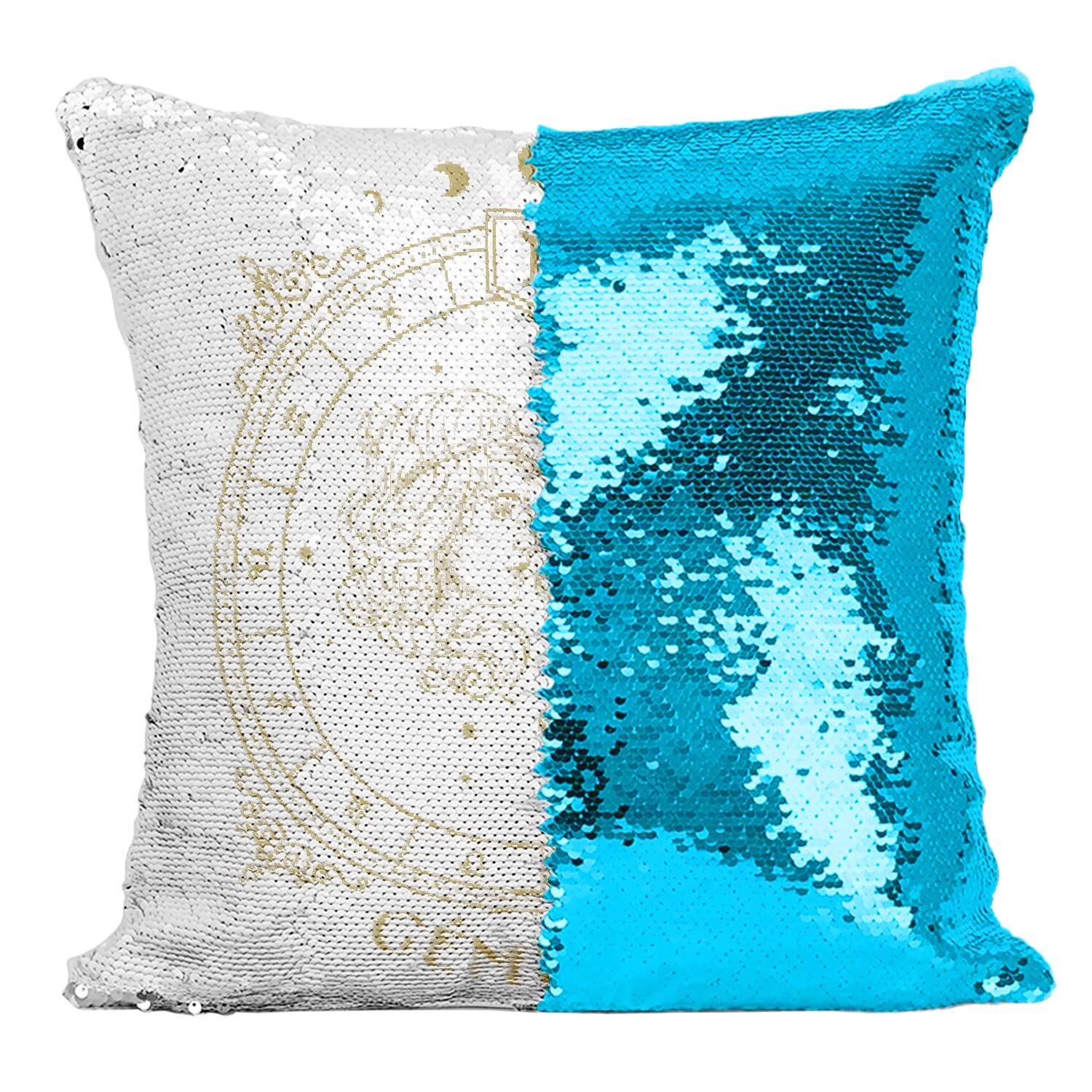 Coussin paillettes réversibles Gémeaux avec motif tarot divinatoire