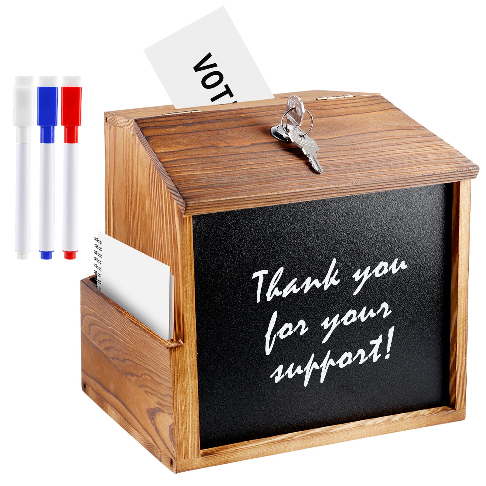 Vegena Brown Wood Suggestion Box With Lock And Slot, Comment Ballot Box, Countertop Wall Mounted Charity Collection Donation Boxes, Lockable Suggestion Boxes For Office, Customer Center, School