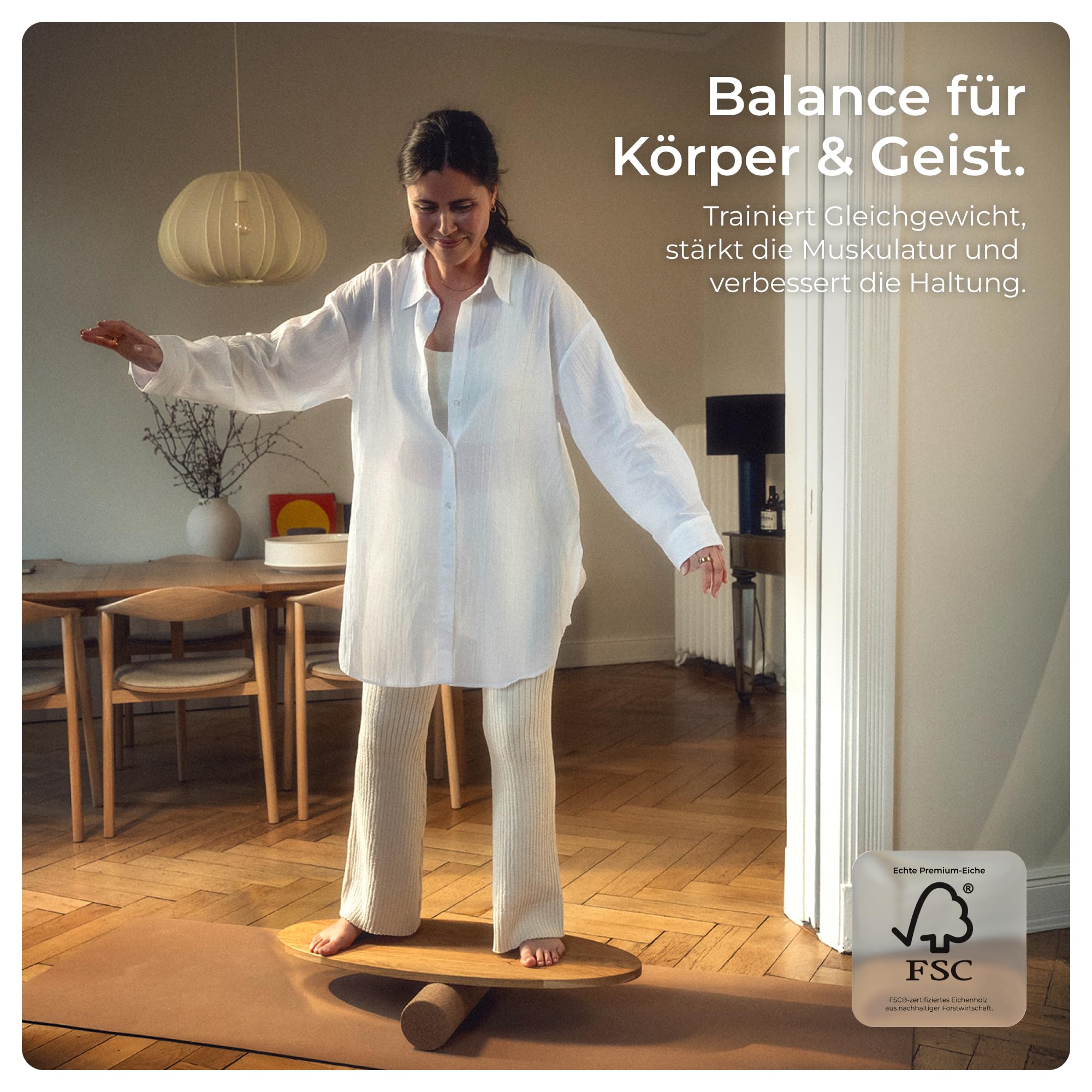 Balance Board aus Eichenholz [Handgefertigt in Deutschland] FSC-zertifizierter Gleichgewichtstrainer mit Trainings-App | Waveboard Surf Balance Board Erwachsene & Kinder | Balanceboards - FAVVITY®