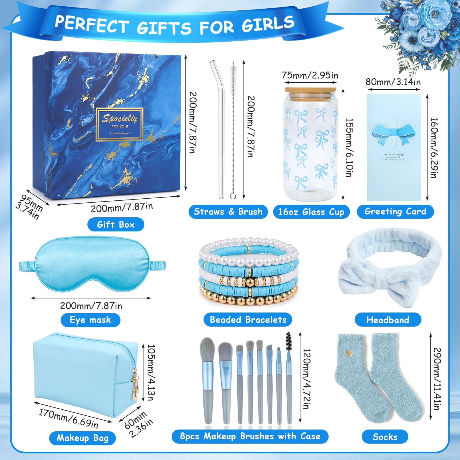 UGBO Regalo per Ragazza Adolescenti di 9 10 11 12 13 14 anni Idee Regalo Donna Regali di Compleanno Regali di Natale Blu Tazza di Vetro con Coperchio e Cannuccia Tazza da Caffè per Sorella