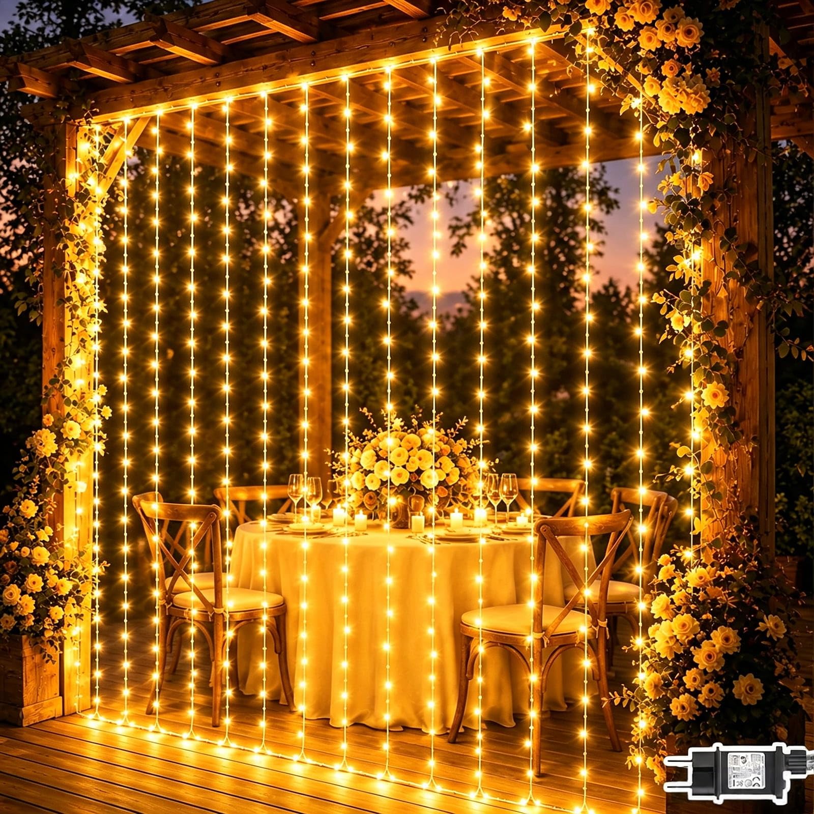 yowin Guirlande Lumineuse 2 Pièces 3m x 3m 300 LED Rideau Lumineux Noël | 8 Modes et Timer Rideau LED pour Décoration Chambre Noël Mariage Extérieur Interieur - Blanc Chaud
