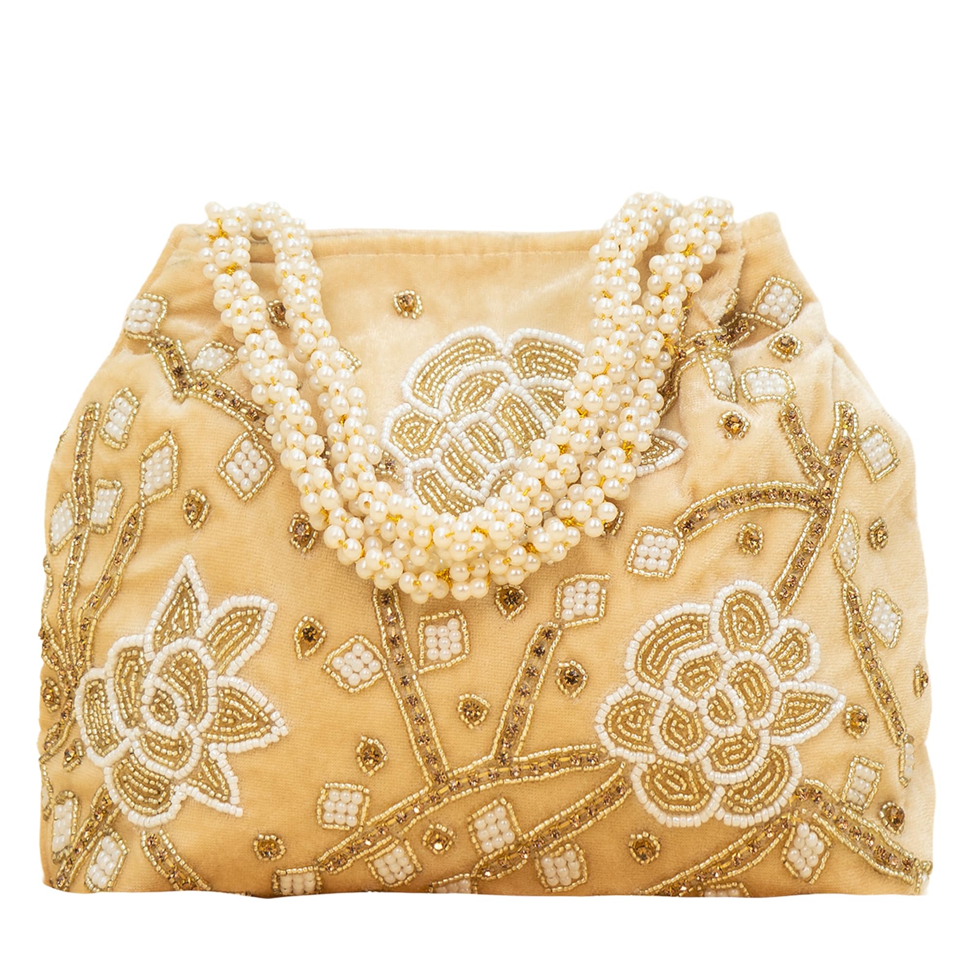 cara fashion Pearl Shine Potli Bag, Elegant Fabric with Pearl Handle, Wedding & Festive Accessory-picture-29