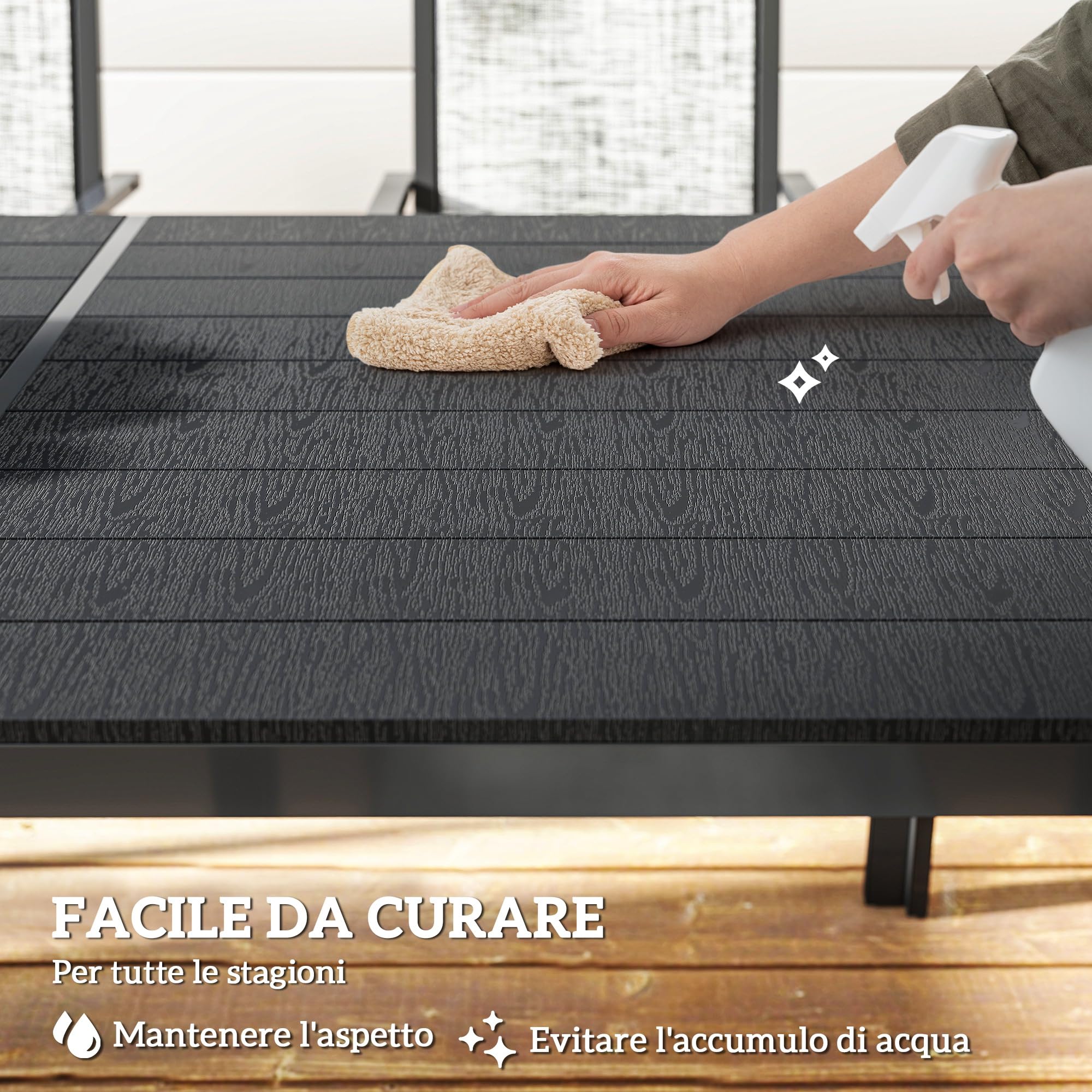 Outsunny Set Tavolo da Giardino 7 Pezzi, Pranzo con Sedie Impilabili, Acciaio Texteline Grigio Nero
