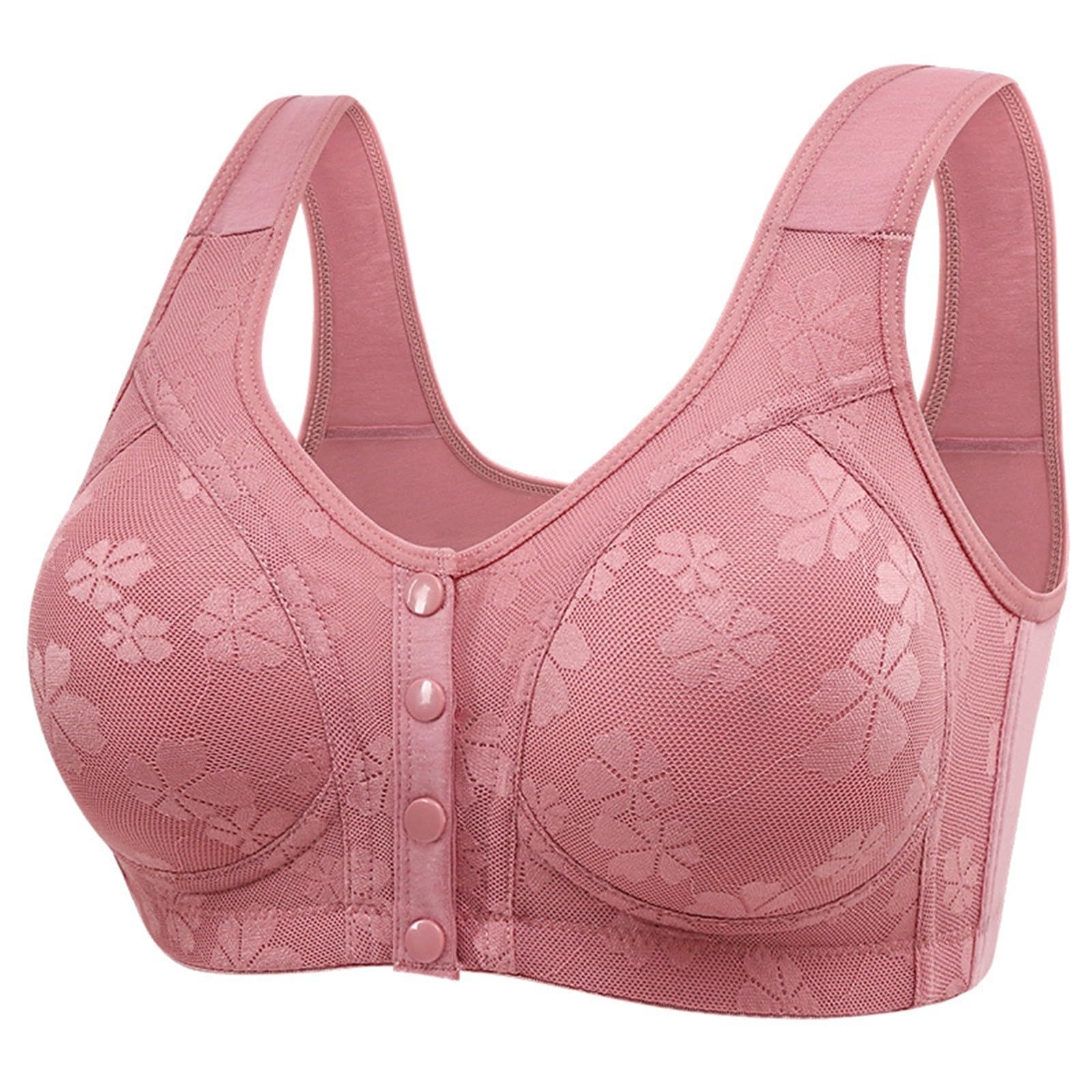 Daisy Bras for Older Women Front Closure Convenient Everyday Bras Mid Buttons Comfortable No Underwire Gathering Bras 3X-Large 9-hot Pink
