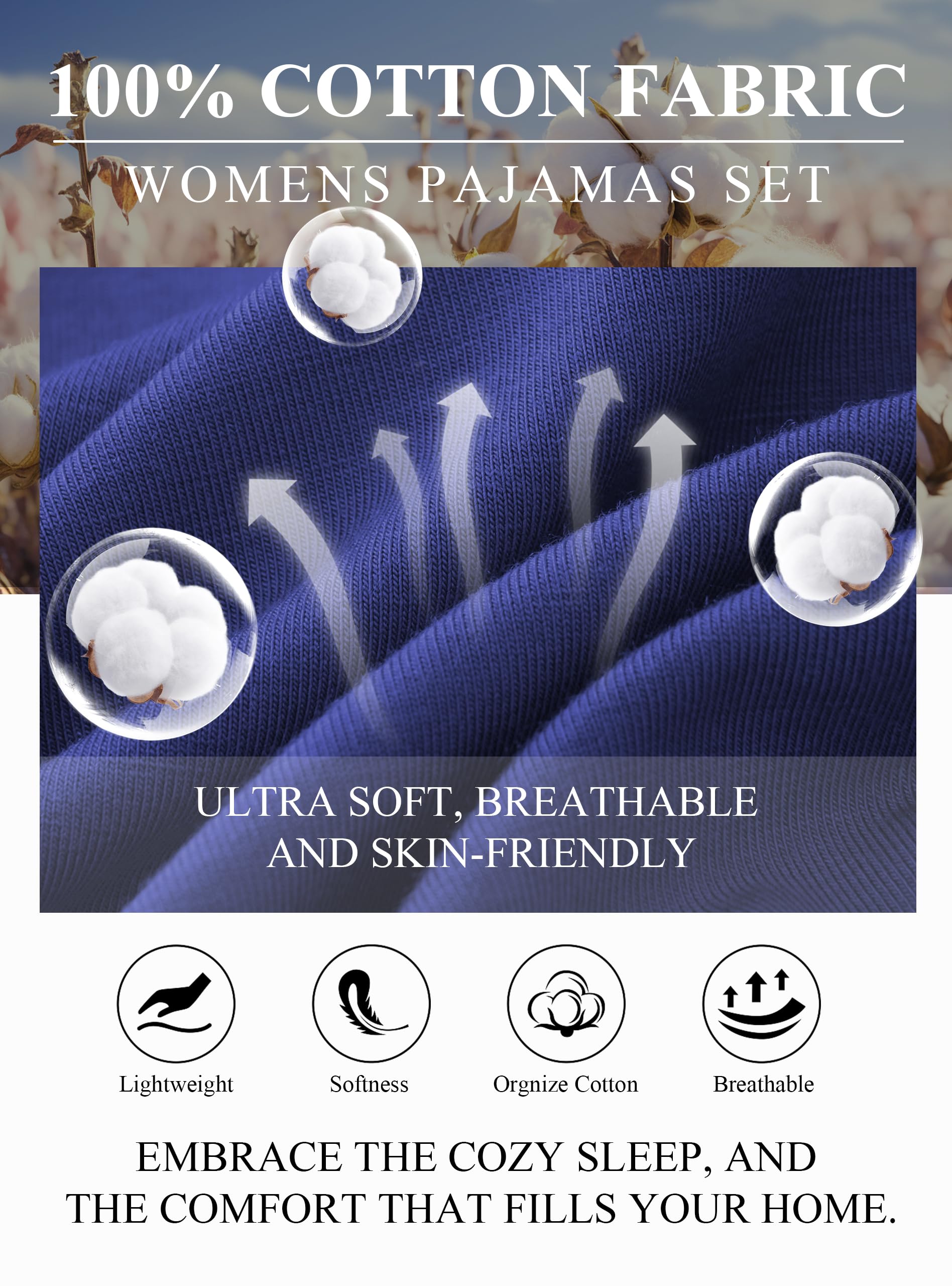 EA'S SECRET Conjunto de pijama para mujer, 100 % algodón, camisa y pantalones de manga larga suave, ropa de dormir con botones