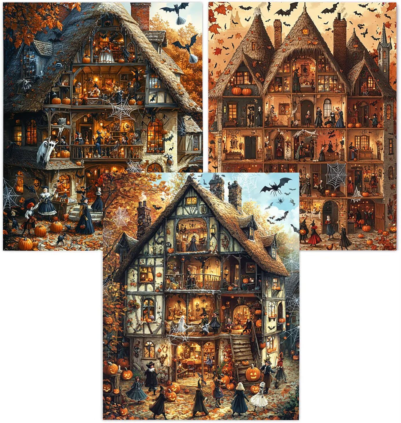 Generico Cnyaunfi 3 Pezzi Halloween Pittura Diamante Fai-Da-Te, 5D Giallo Diamond Painting Kit Completo per Hobby Creativi Adulti, Per La Decorazione Della Parete Di Casa 50x70cm YF-3053