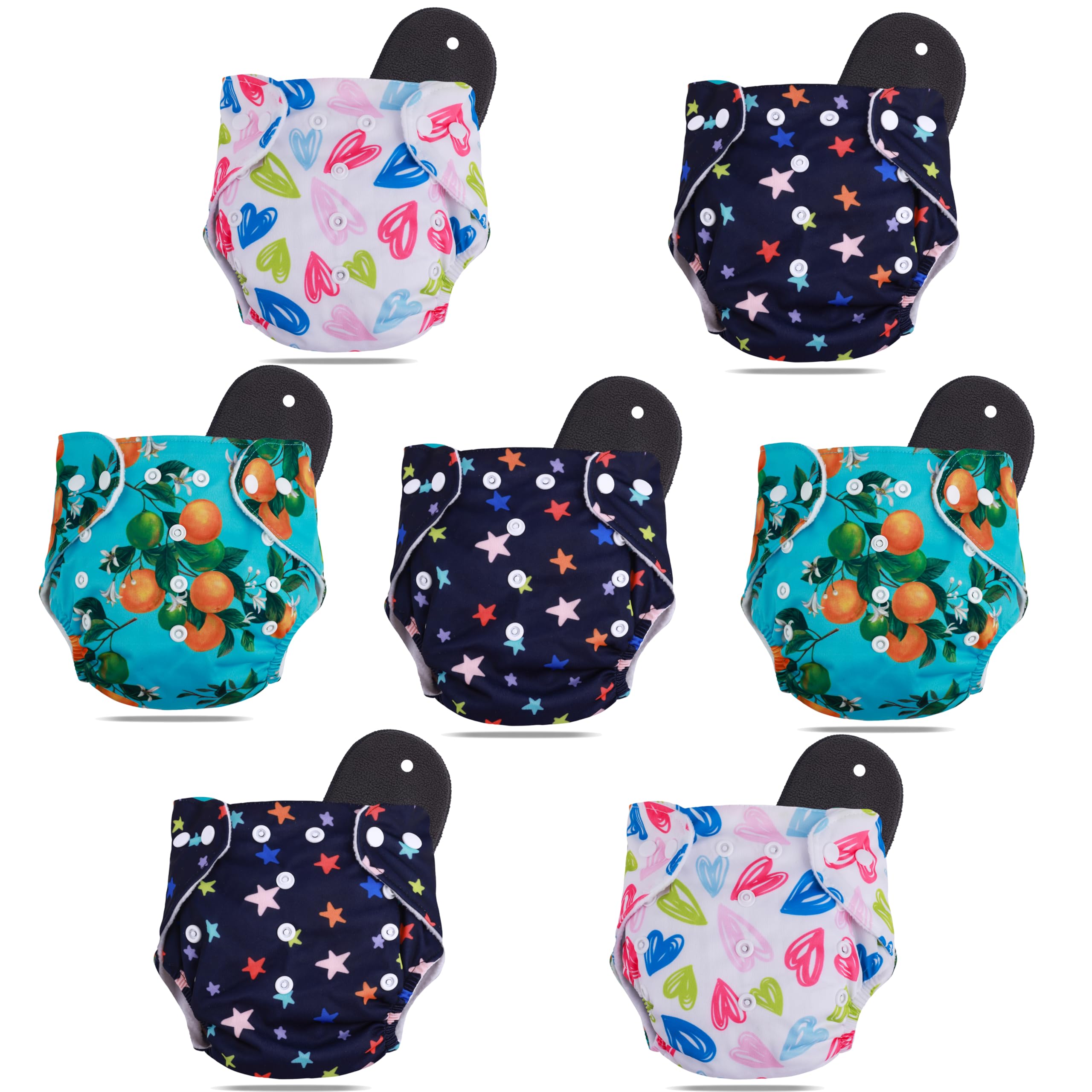 Novo Baby Leakage Proof Reusable Cloth Diaper With 5 Layer High absorbent Pad | Reusable Nappies| Freesize for Kids 0-3 Yrs | washable diapers (Pack of 7)